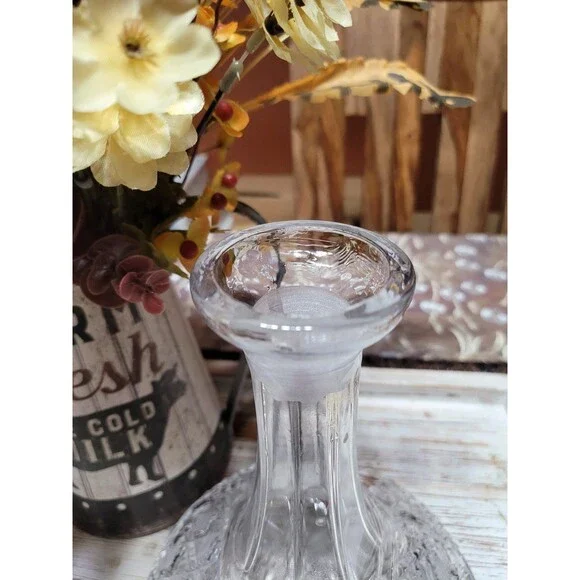 Ship Decanter Hand Etch Pressed Glass Bottle Pinwheel Decorated Stopper Rogaska Decor